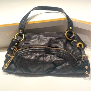 B Makowsky black Leather Large Handle tote Bag